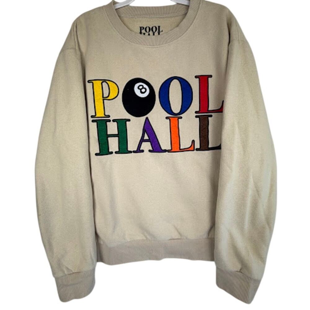 Pool Hall Embroidered Crewneck Tan XL YouTuber Jimmy Here Lunchclub Rare Merch